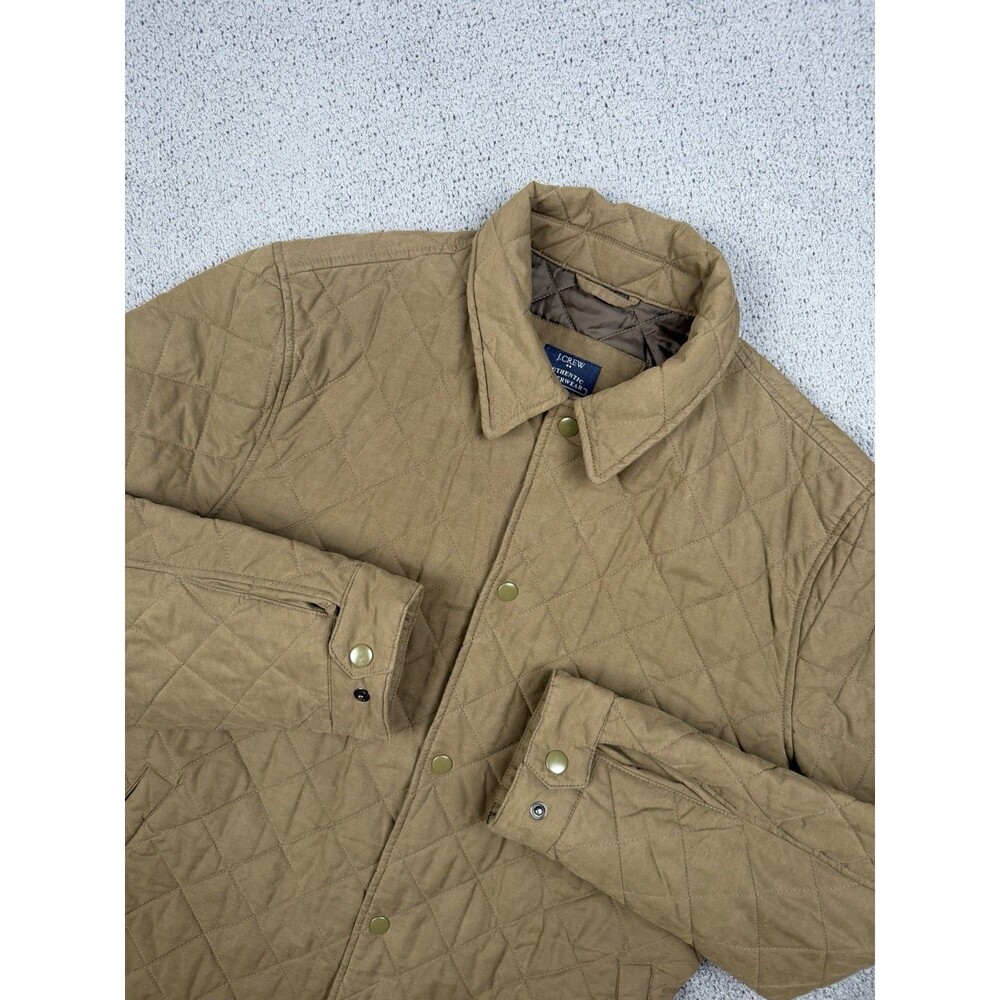 J.Crew Jacket Mens M Tan Quilted Lined Snap Button Quilted Outdoors